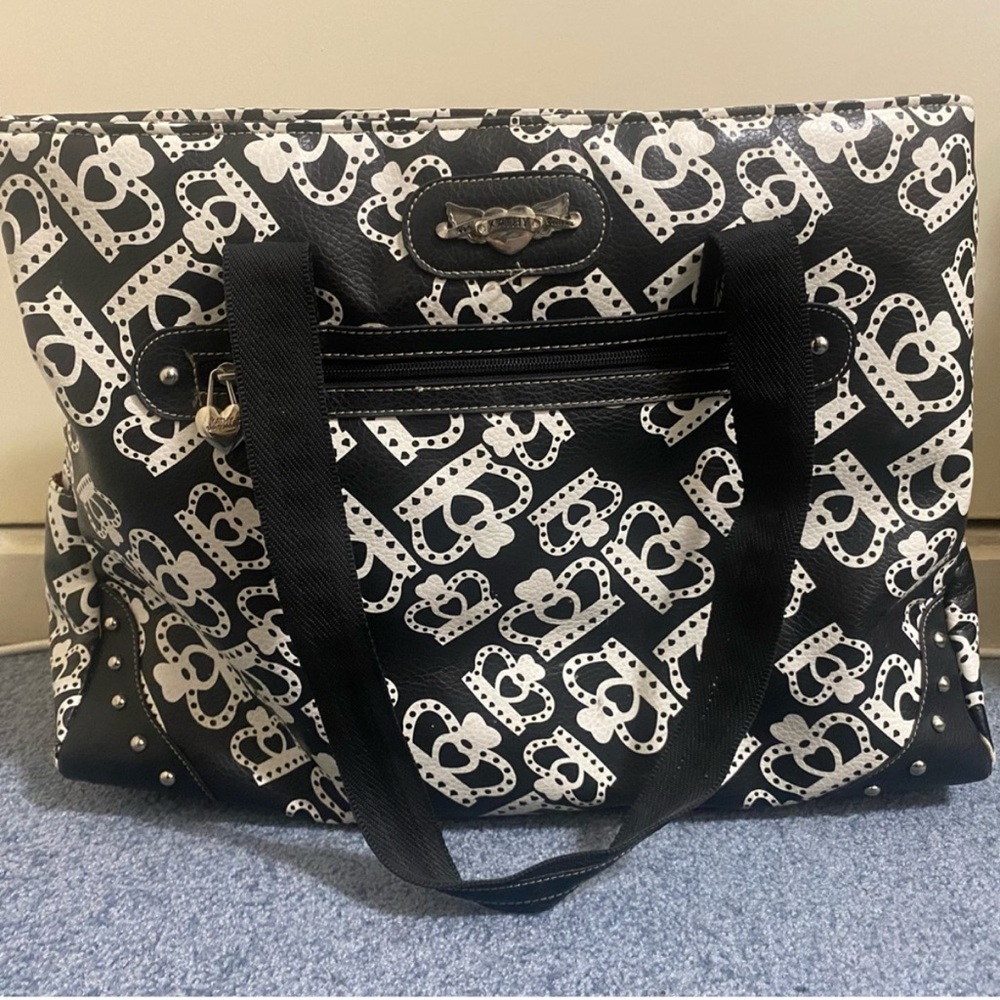 kathy van zeeland weekender luggage bag in black and white